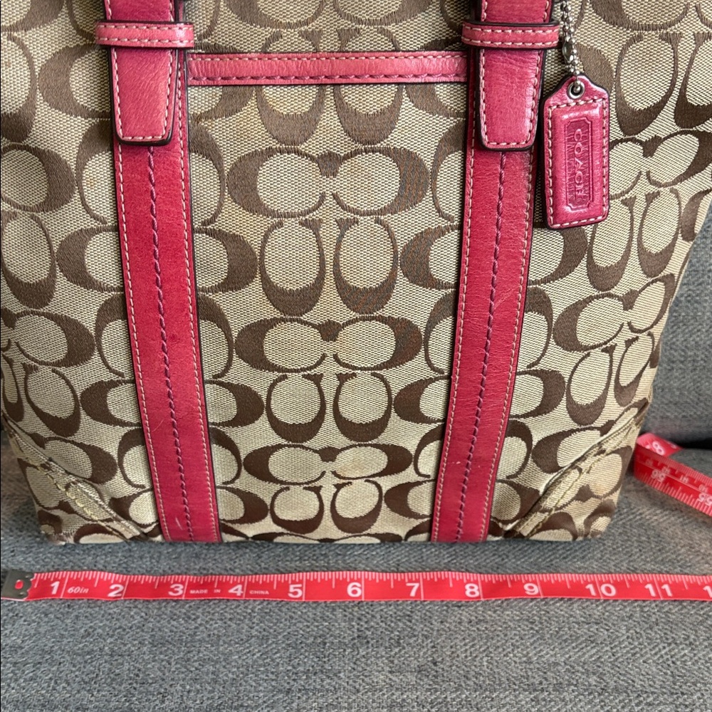 Coach Brown Signature Canvas Tote with Pink Trim - Picture 3 of 15